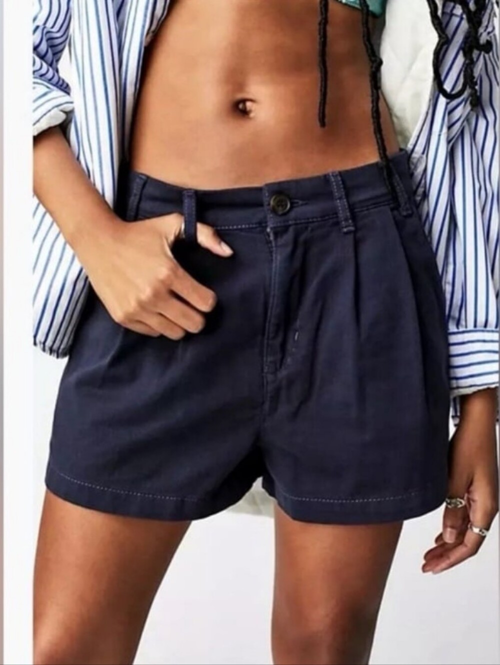 Free People Menswear Inspired Billie Relaxed Fit Chino Navy Trouser Shorts